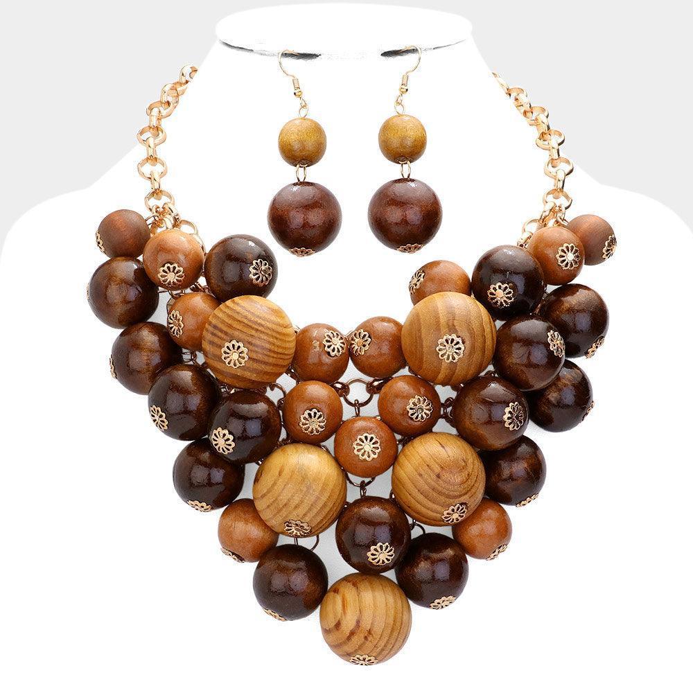 Brown Chunky Wood Ball Bib Necklace - Jewelry Store by Erik Rayo