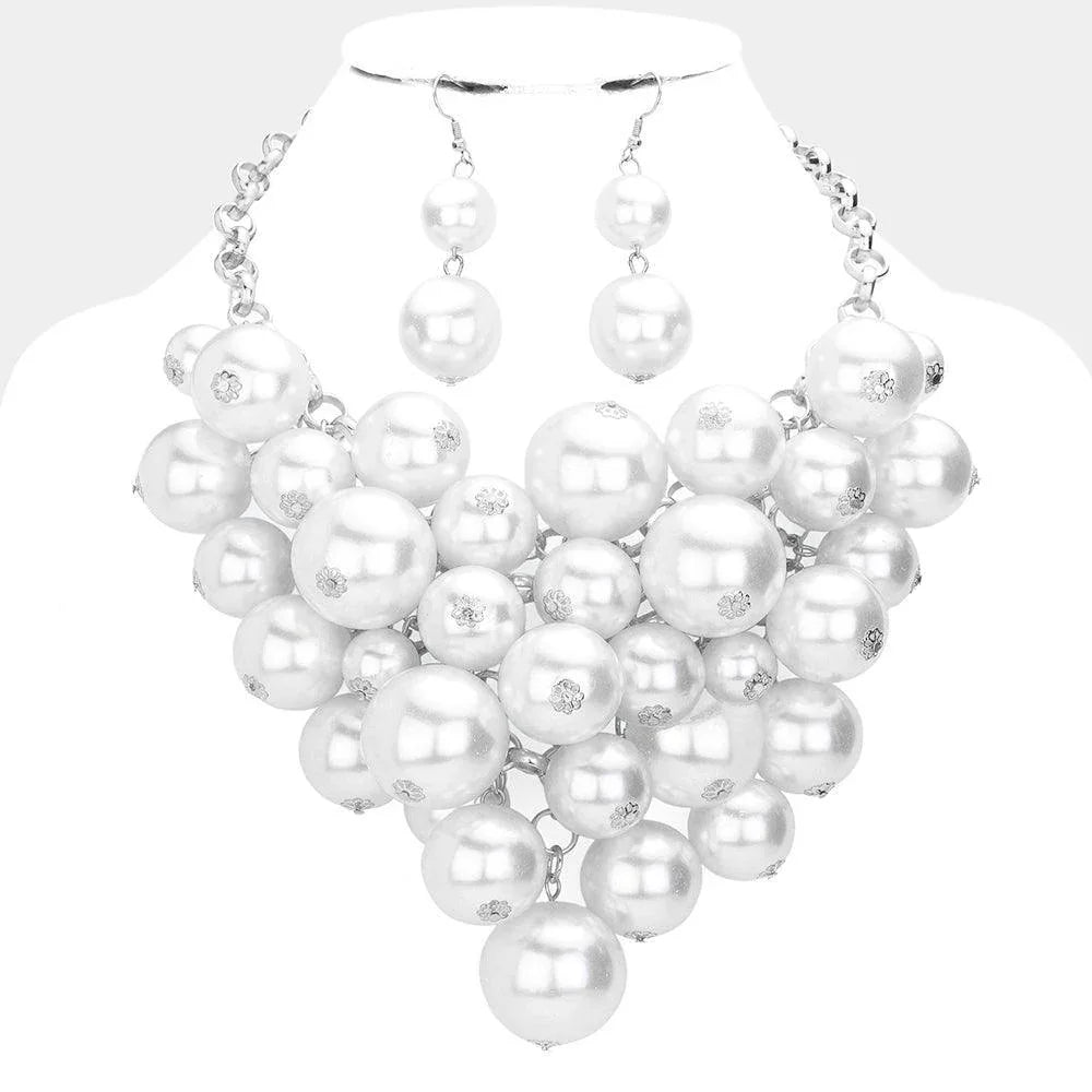 White Chunky Pearl Bib Necklace - Jewelry Store by Erik Rayo