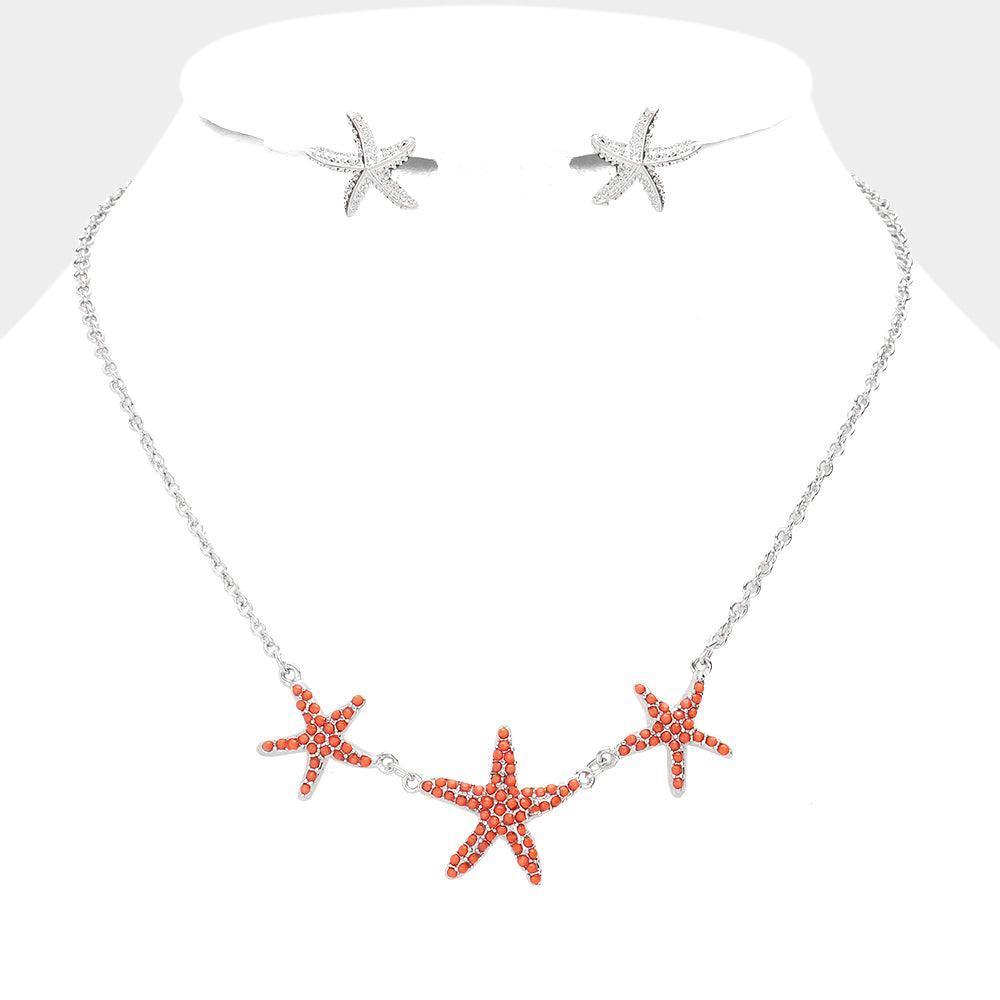 Coral Triple Starfish Necklace - Jewelry Store by Erik Rayo