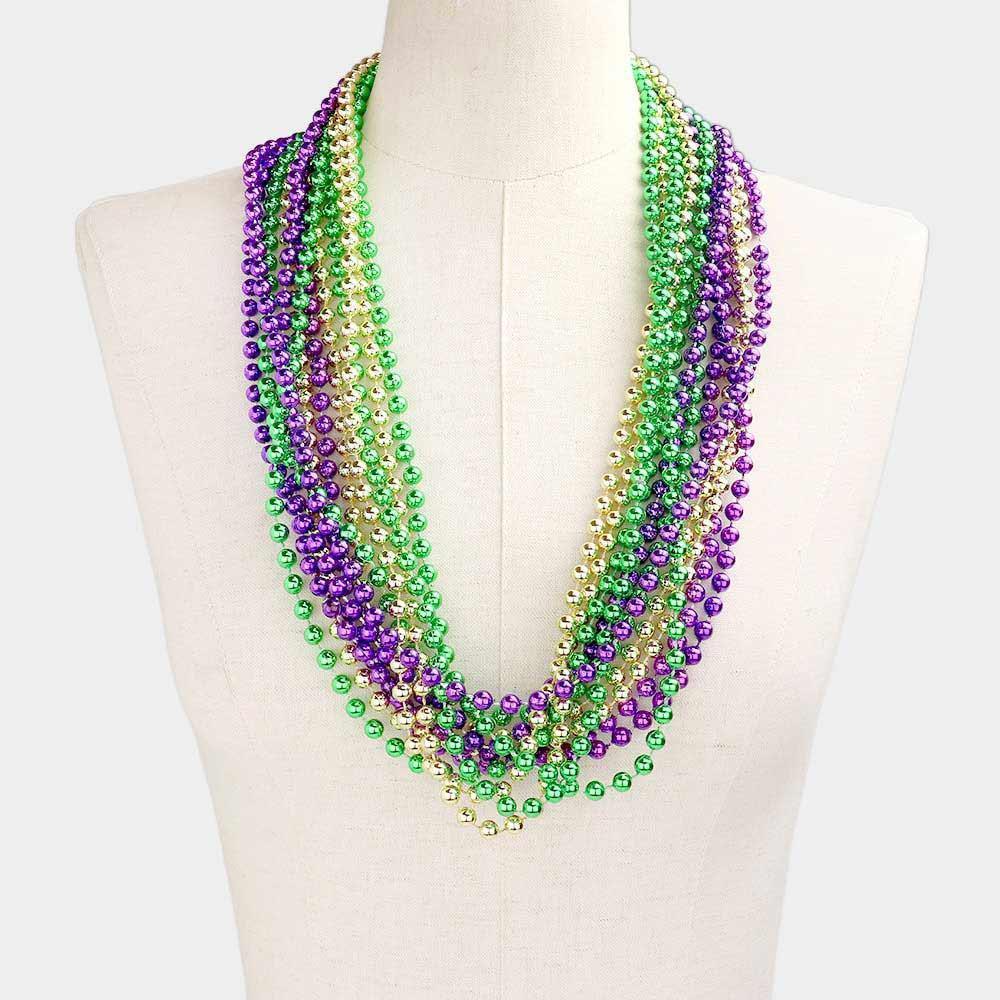 12PCS - Assorted Color Mardi Gras Beaded Necklaces - Jewelry Store by Erik Rayo