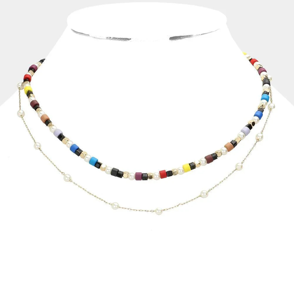 Colorful Bead Pearl Layered Necklace - Jewelry Store by Erik Rayo