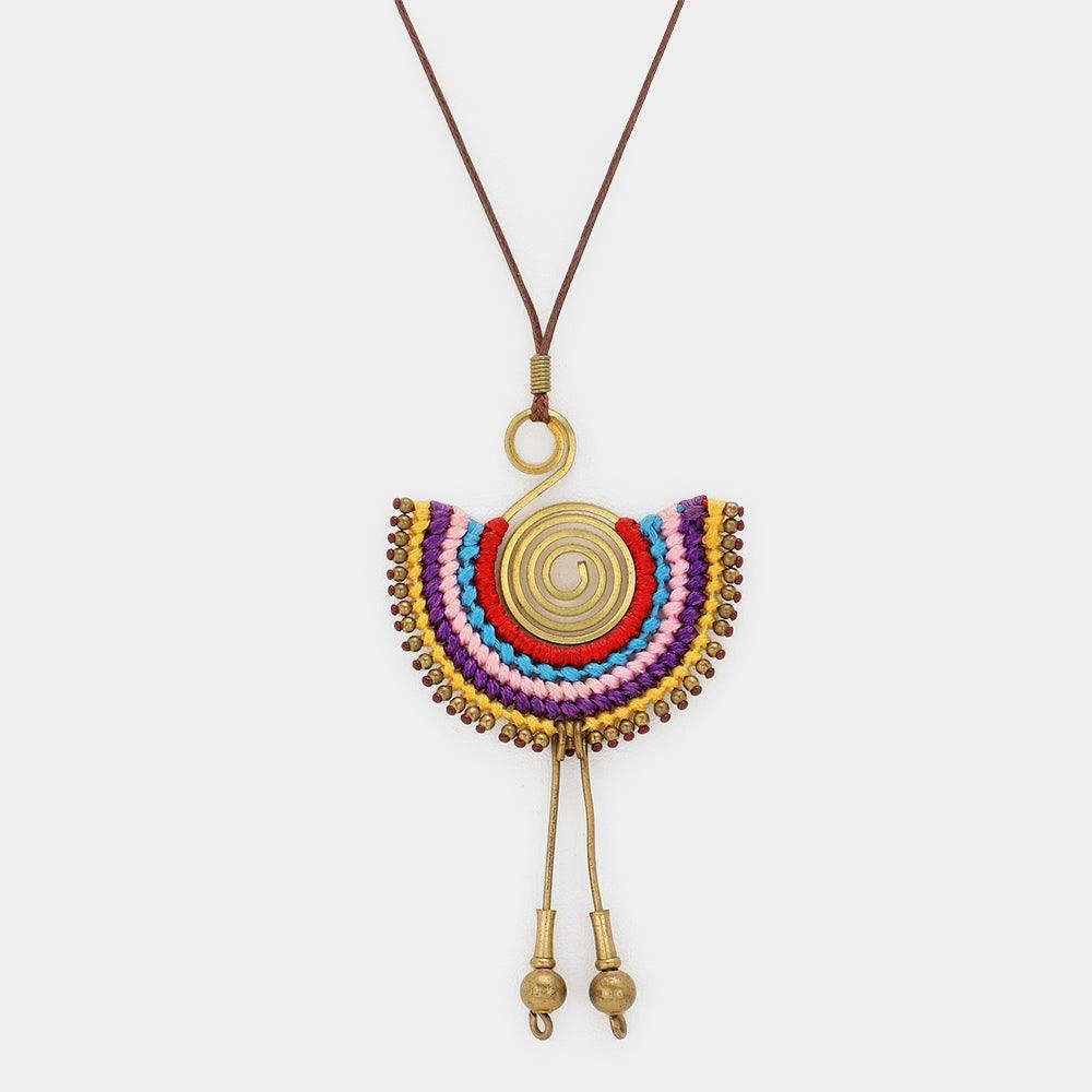Gold Thread Coiled Fan Swirl Metal Wire Drop Necklace - Jewelry Store by Erik Rayo