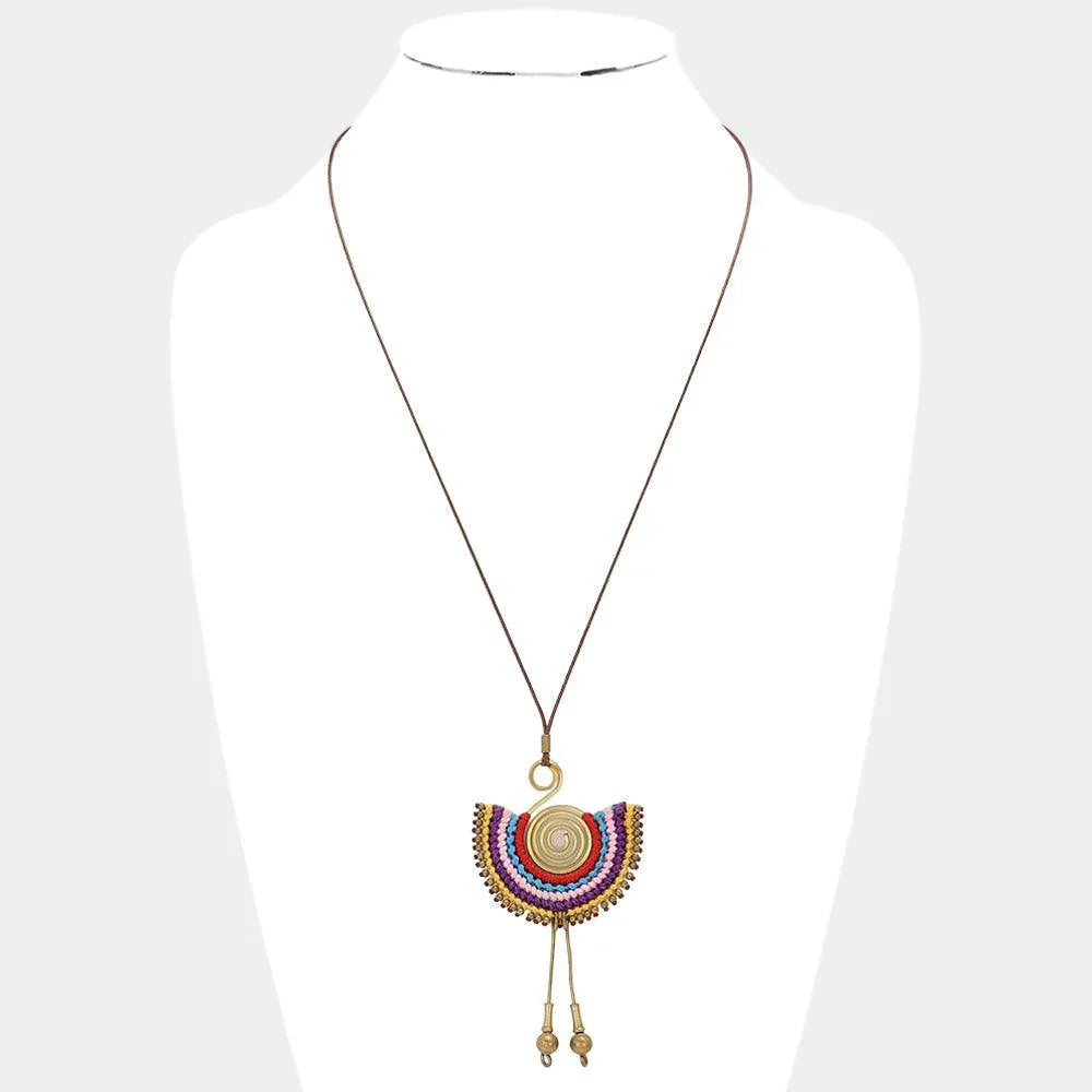 Gold Thread Coiled Fan Swirl Metal Wire Drop Necklace - Jewelry Store by Erik Rayo