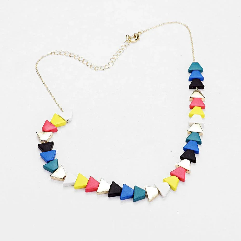 Gold 
Colorful Triangle Wood Bead Necklace - Jewelry Store by Erik Rayo
