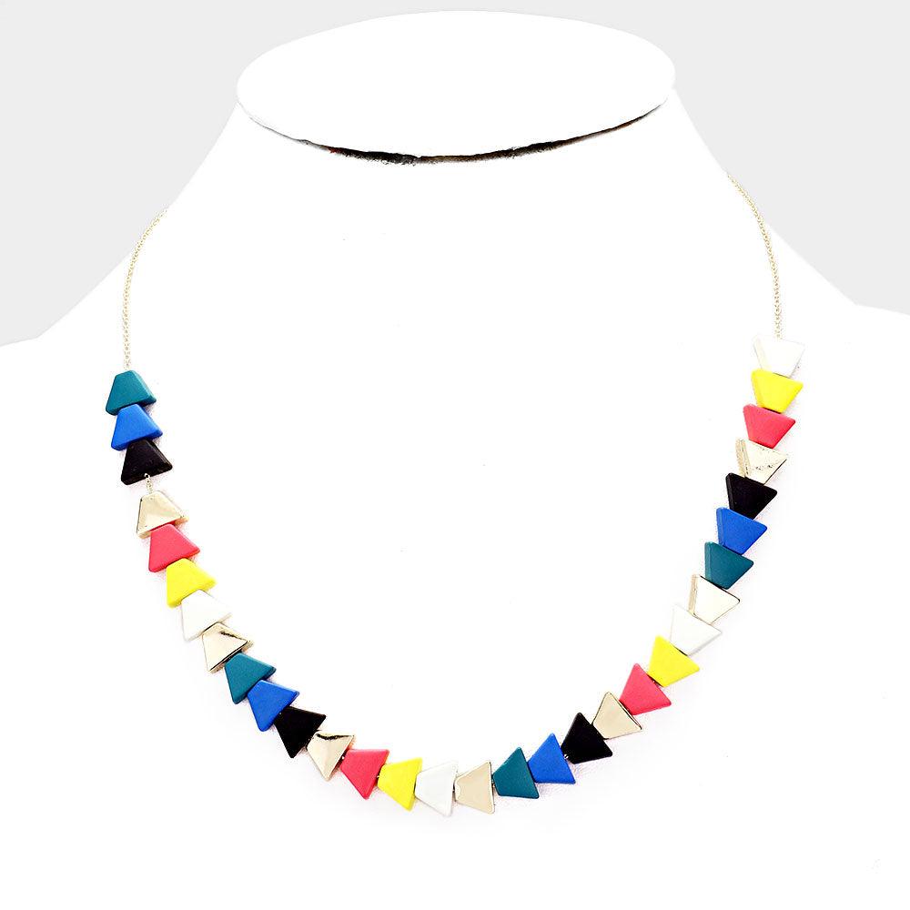 Gold 
Colorful Triangle Wood Bead Necklace