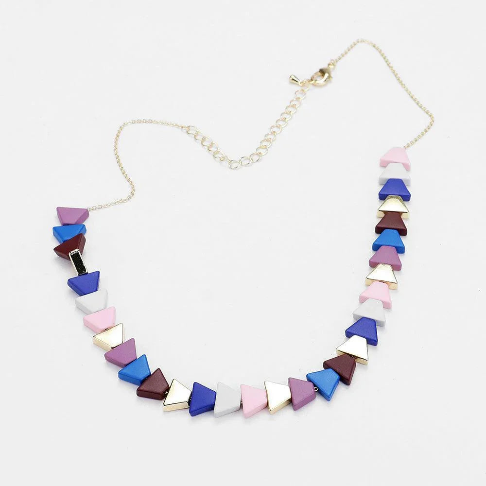 Purple 
Colorful Triangle Wood Bead Necklace - Jewelry Store by Erik Rayo