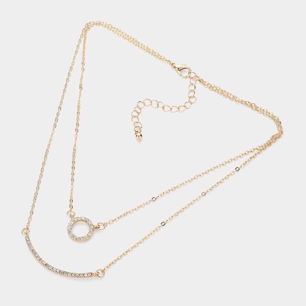 Gold Stone Paved Ring Bar Double Layered Necklace - Jewelry Store by Erik Rayo