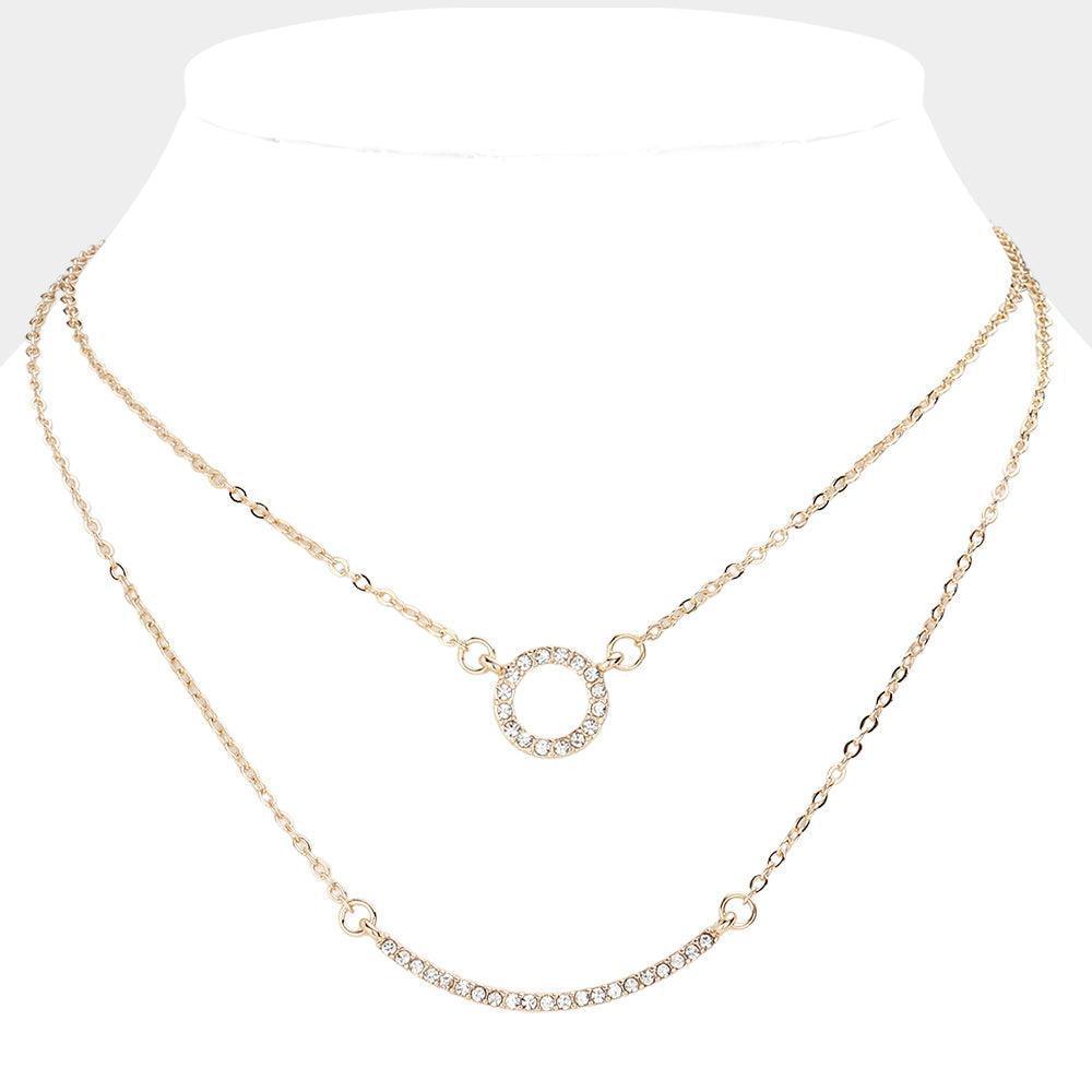 Gold Stone Paved Ring Bar Double Layered Necklace - Jewelry Store by Erik Rayo