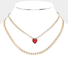 Load image into Gallery viewer, Red Gold Dipped Red Heart Pendant Cuban Chain Layered Necklace
