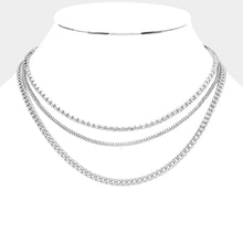 Load image into Gallery viewer, Silver Dipped Rhinestone Metal Chain Layered Necklace
