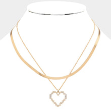 Load image into Gallery viewer, Gold Gold Dipped Stone Paved Open Heart Pendant Snake Chain Layered Necklace
