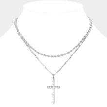 Load image into Gallery viewer, Stone Paved Cross Pendant Double Layered Necklace
