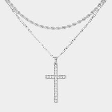 Load image into Gallery viewer, Stone Paved Cross Pendant Double Layered Necklace
