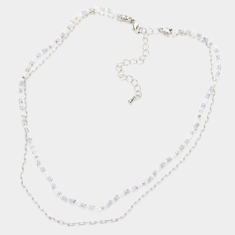White Paper Clip Metal Linked Faceted Beaded Layered Necklace - Jewelry Store by Erik Rayo