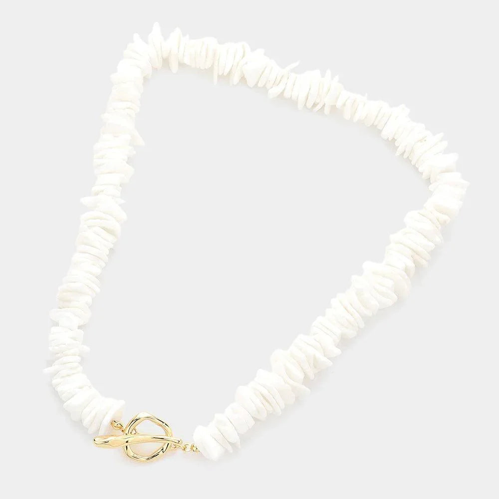 White Colored Shell Cluster Toggle Necklace - Jewelry Store by Erik Rayo