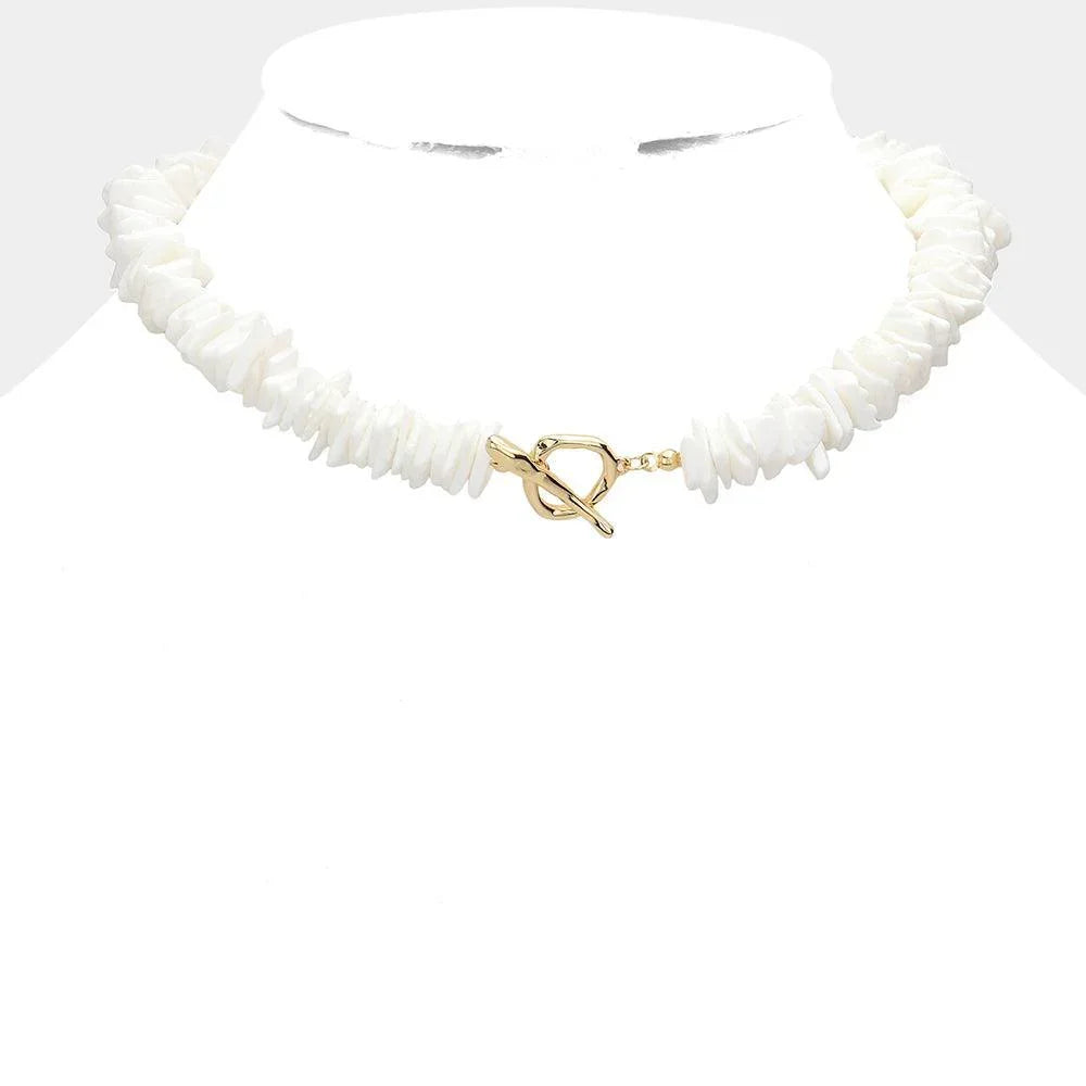 White Colored Shell Cluster Toggle Necklace - Jewelry Store by Erik Rayo