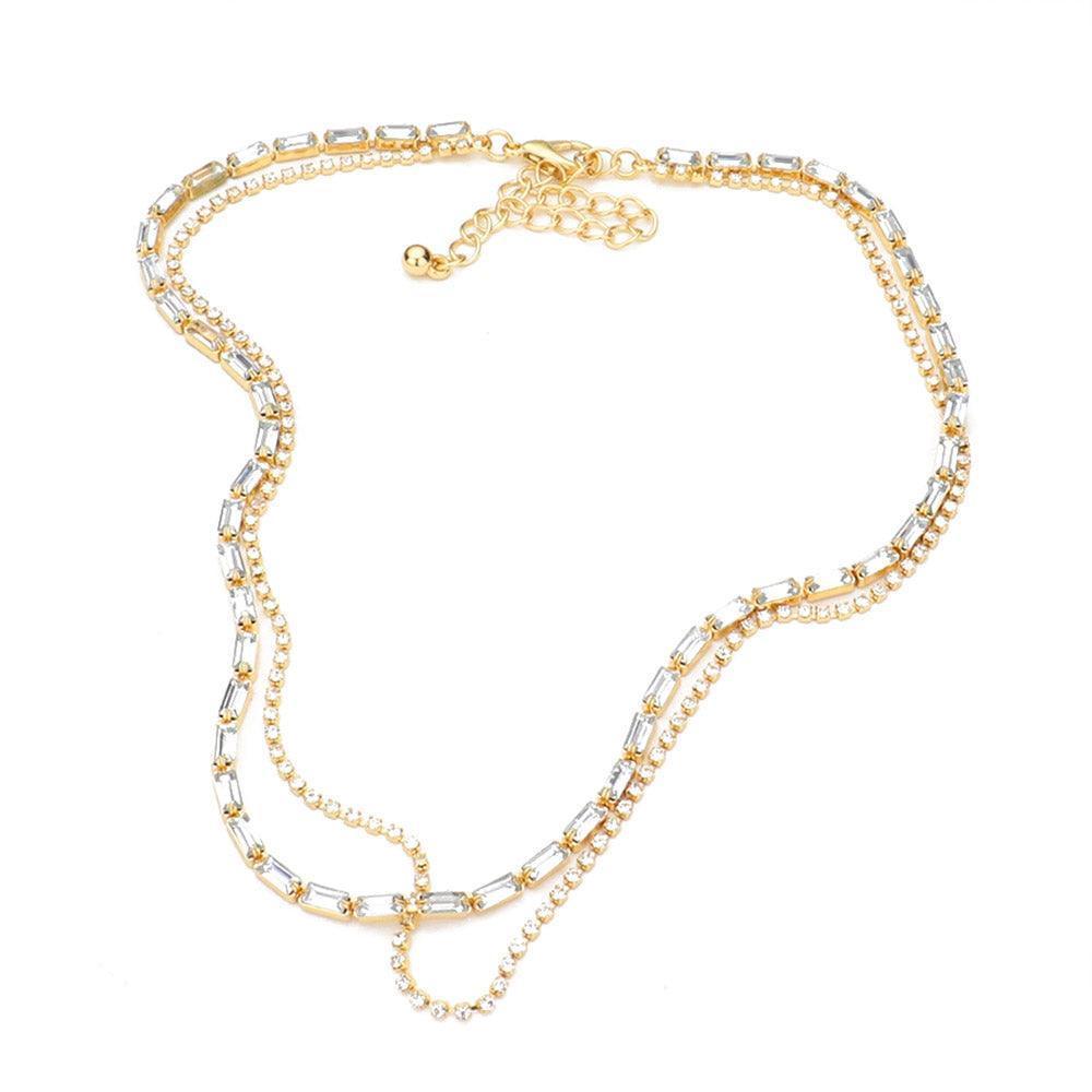 Gold Rhinestone Rectangle Stone Double Layered Necklace - Jewelry Store by Erik Rayo