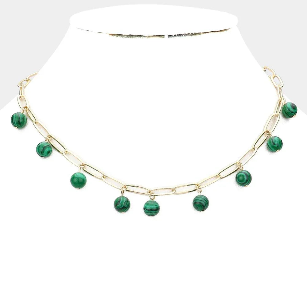 Green Marbled Bead Station Necklace - Jewelry Store by Erik Rayo