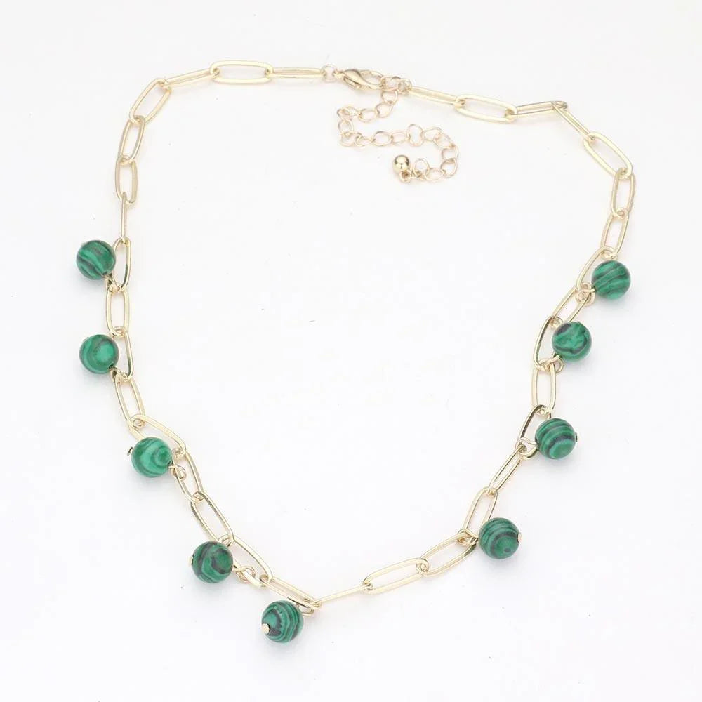 Green Marbled Bead Station Necklace - Jewelry Store by Erik Rayo