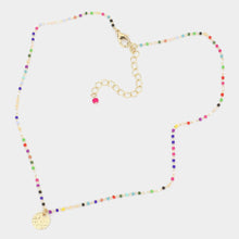Load image into Gallery viewer, Textured Metal Disc Pendant Tiny Bead Link Necklace
