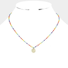 Load image into Gallery viewer, Textured Metal Disc Pendant Tiny Bead Link Necklace
