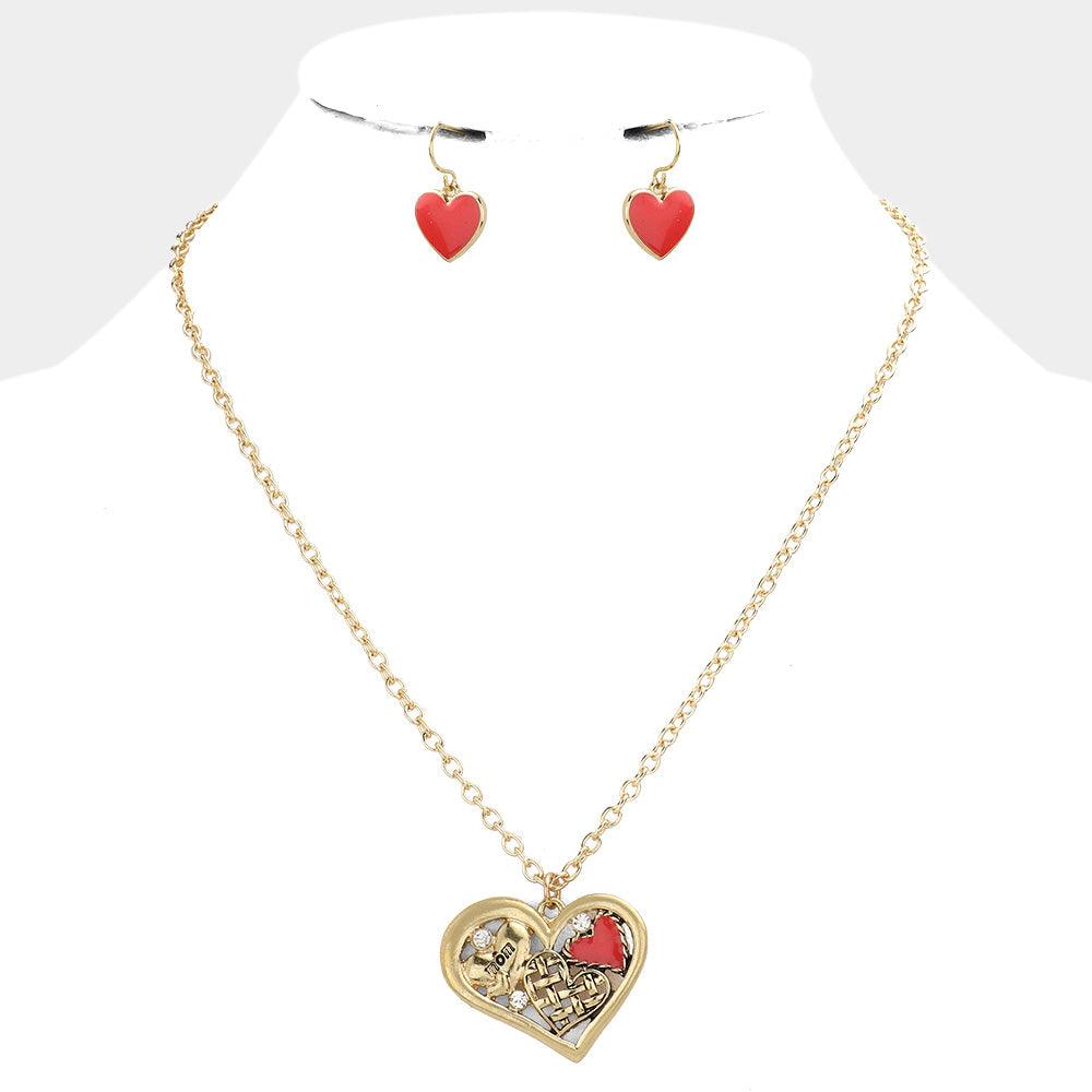 Red Heart Collage Pendant Necklace