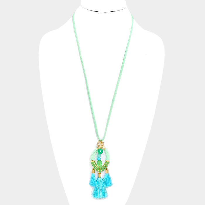 Tassel & Crystal Amulet Suede Necklace