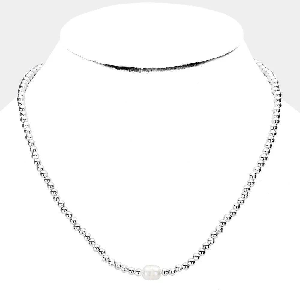 Freshwater Pearl Accented Metal Ball Necklace - Jewelry Store by Erik Rayo