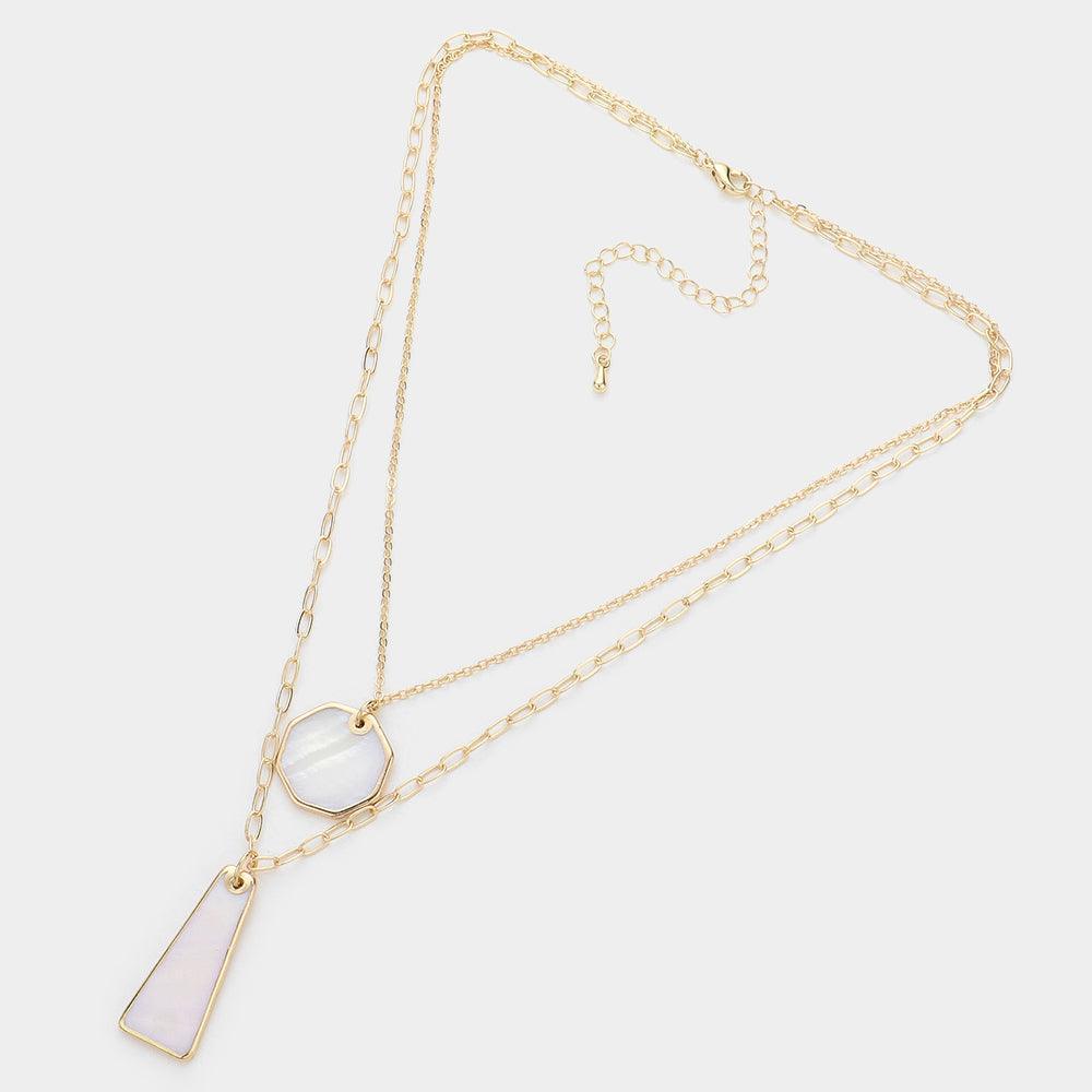 Gold Mother Of Pearl Hexagon Pillar Pendant Double Layered Necklace - Jewelry Store by Erik Rayo