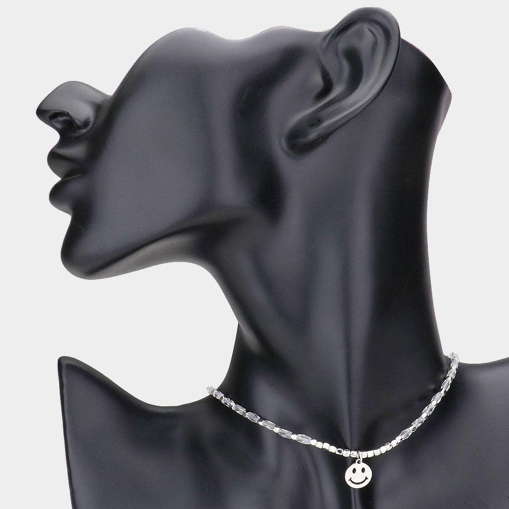 Metal Smile Pendant Faceted Rectangle Beaded Necklace - Jewelry Store by Erik Rayo