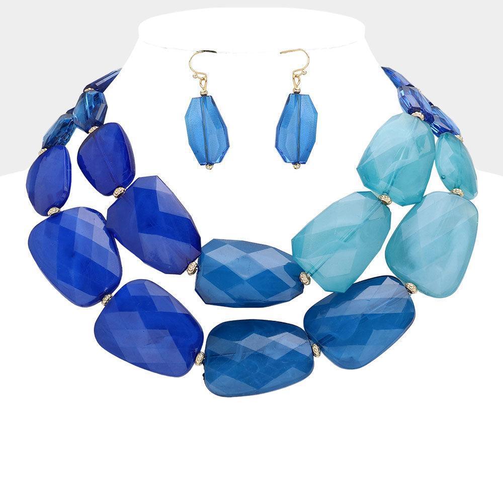Blue Tiered Resin Pebble Necklace - Jewelry Store by Erik Rayo