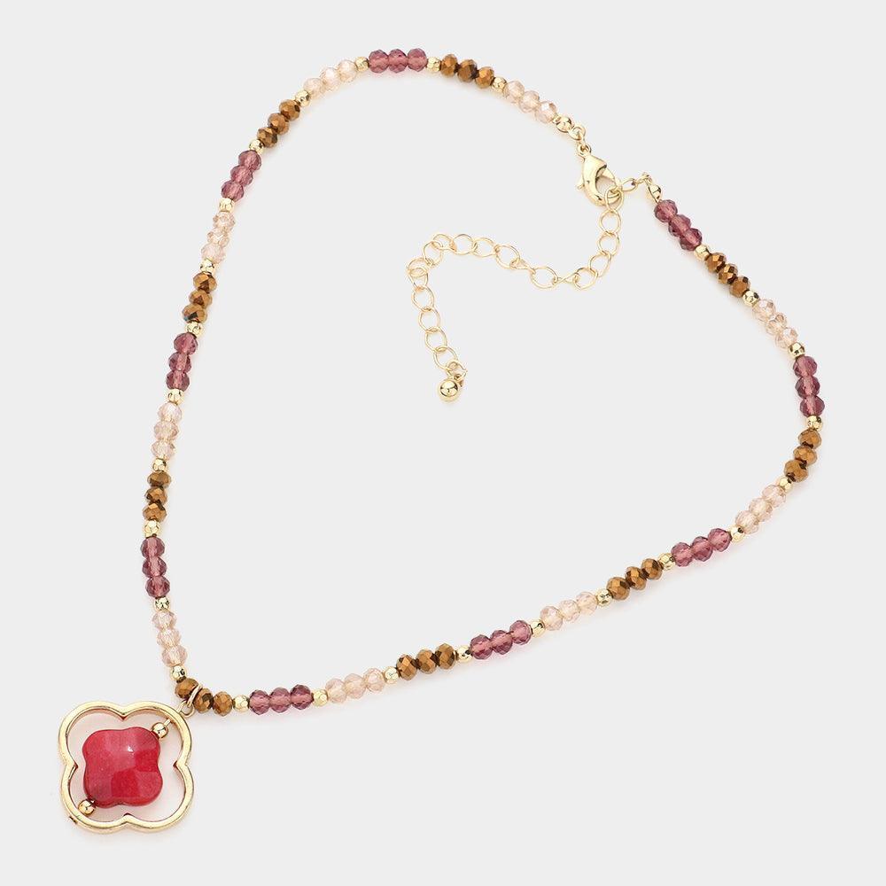 Burgundy Semi Precious Clover Stone Bead Necklace - Jewelry Store by Erik Rayo