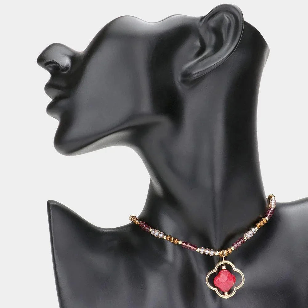 Burgundy Semi Precious Clover Stone Bead Necklace - Jewelry Store by Erik Rayo