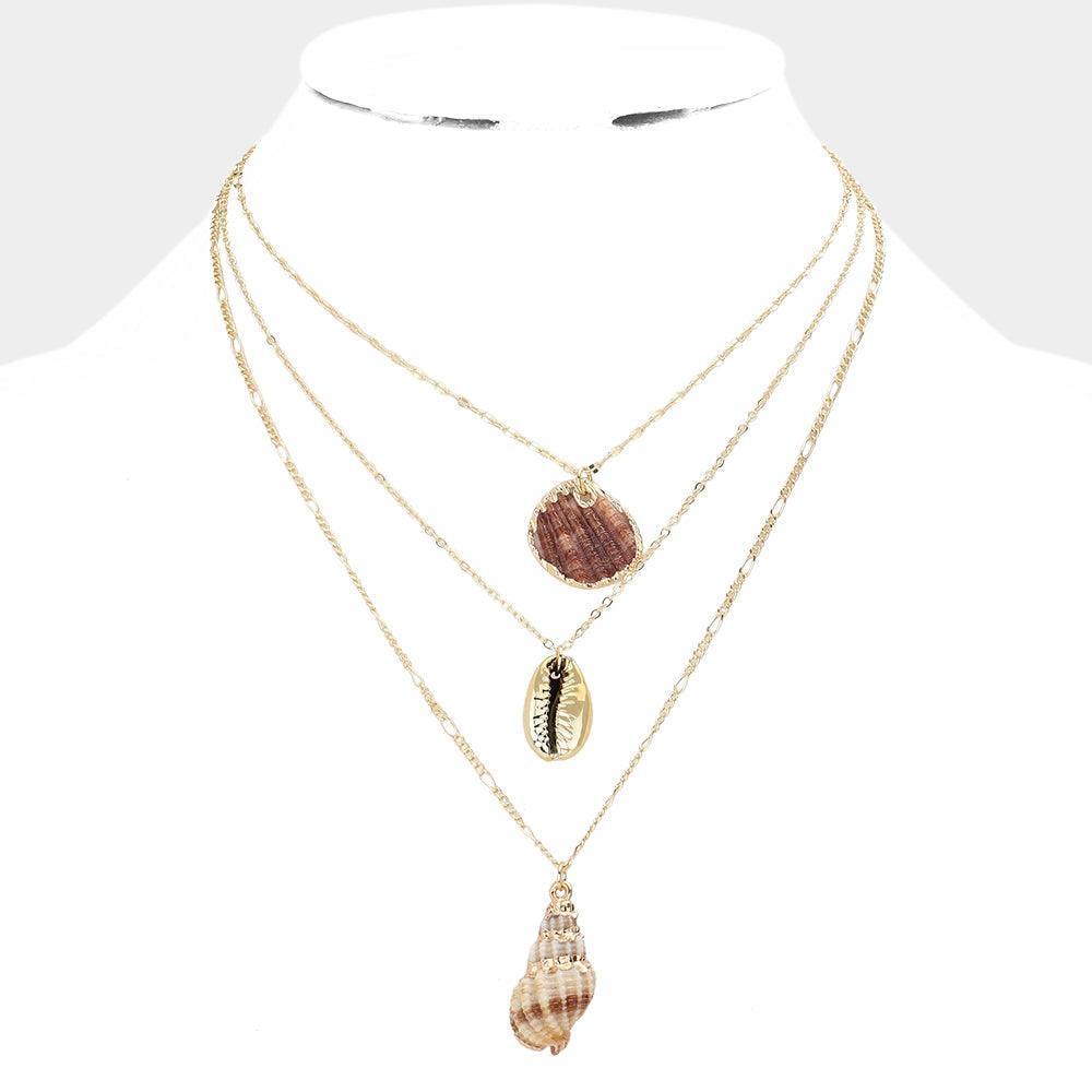 Gold Mother Of Pearl Shell Pendants Triple Layered Necklace - Jewelry Store by Erik Rayo