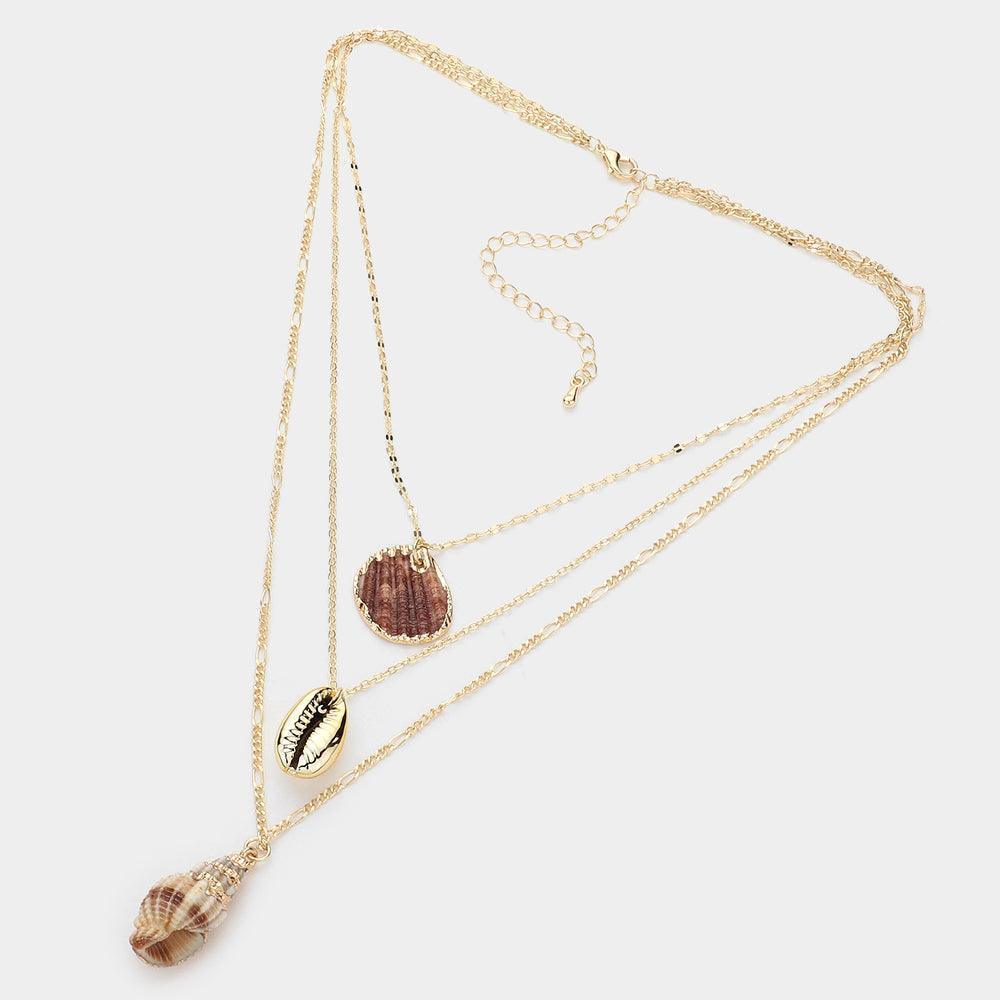 Gold Mother Of Pearl Shell Pendants Triple Layered Necklace - Jewelry Store by Erik Rayo