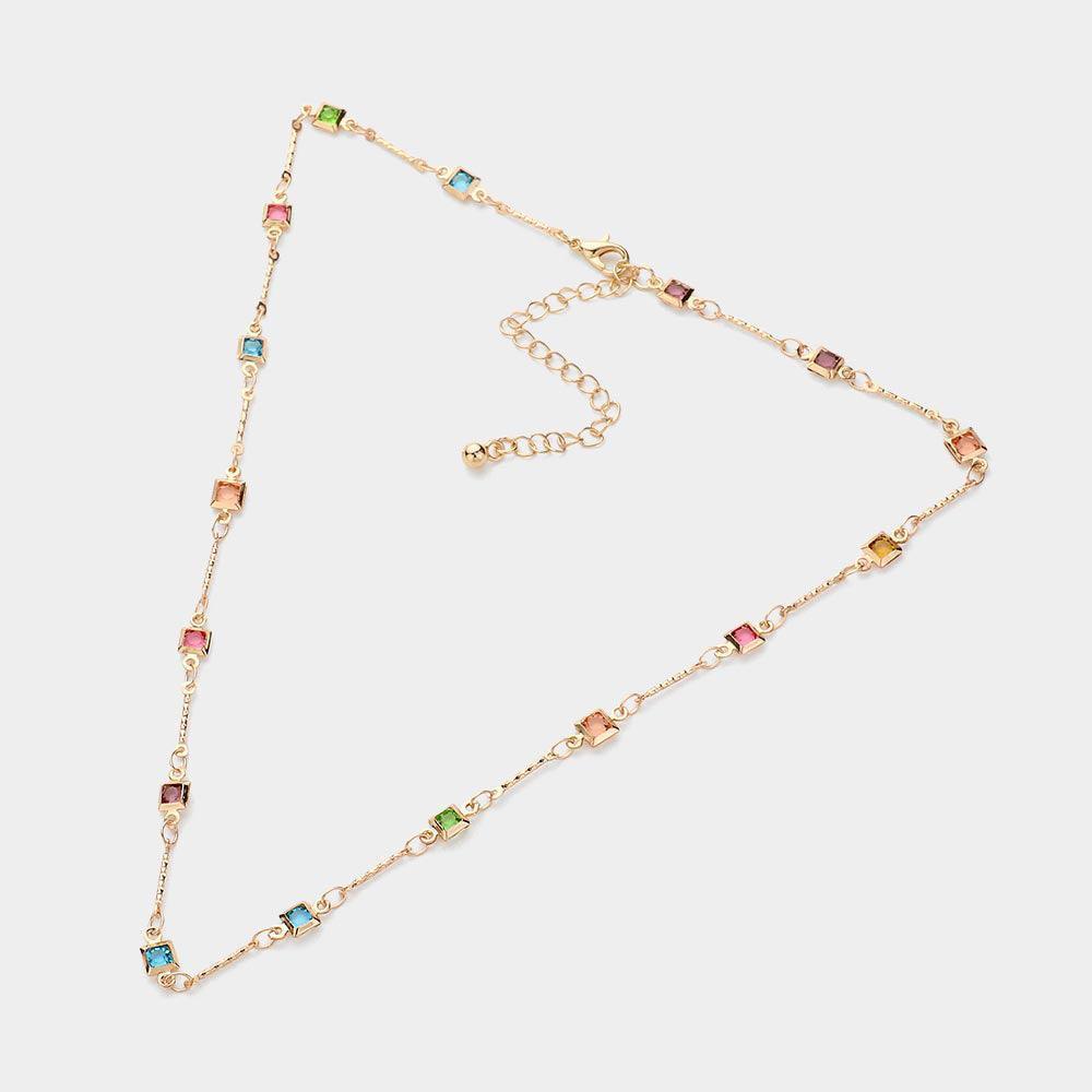 Gold Square Stone Station Necklace - Jewelry Store by Erik Rayo