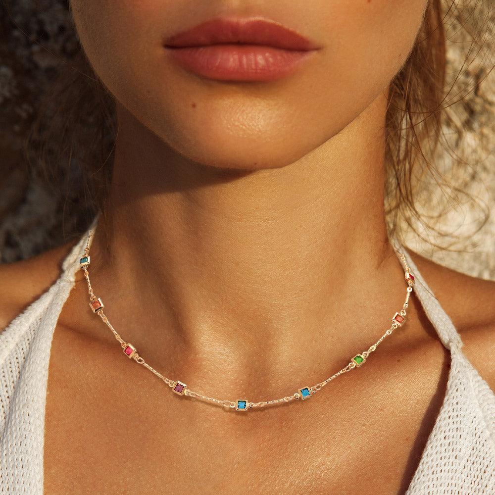Gold Square Stone Station Necklace - Jewelry Store by Erik Rayo