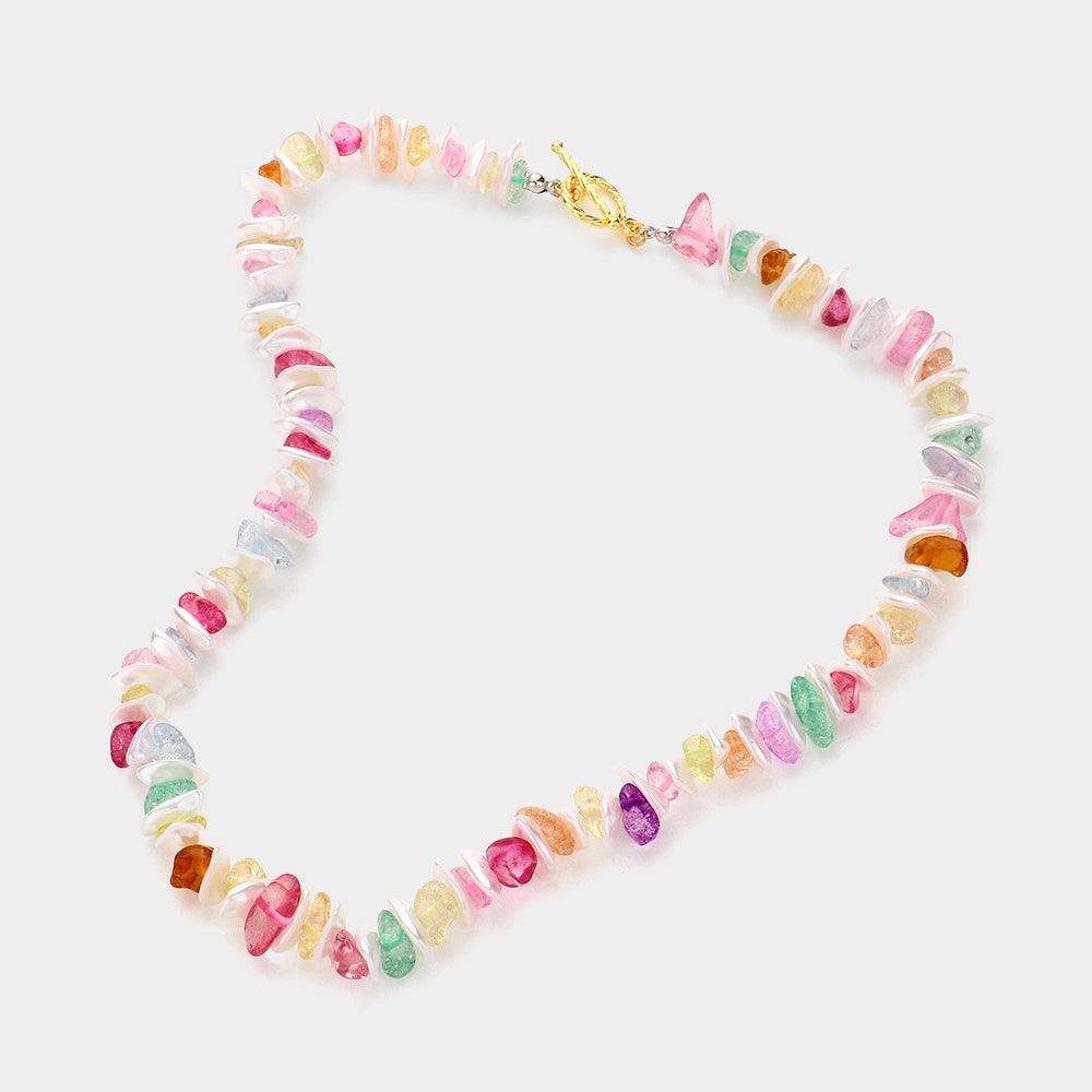 Gold Multi Natural Stone Pearl Beaded Toggle Necklace - Jewelry Store by Erik Rayo
