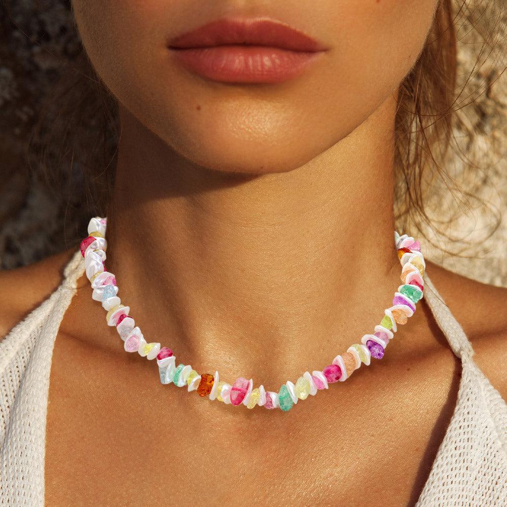 Gold Multi Natural Stone Pearl Beaded Toggle Necklace - Jewelry Store by Erik Rayo