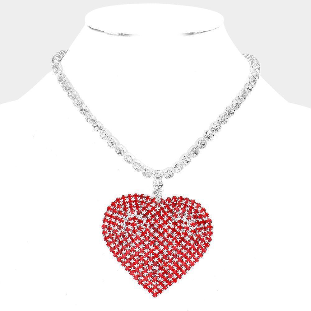 Red Rhinestone Heart Pendant Necklace - Jewelry Store by Erik Rayo