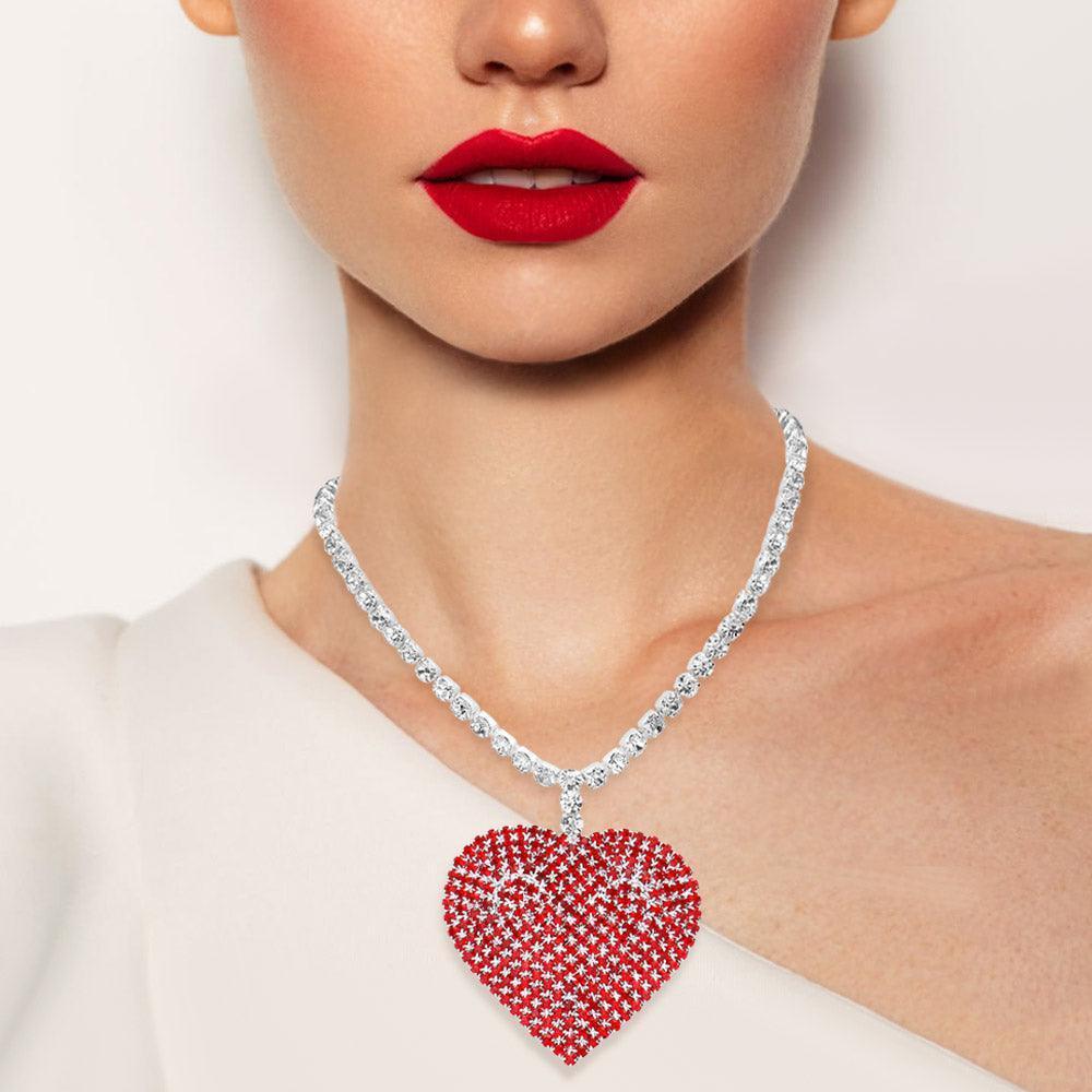 Red Rhinestone Heart Pendant Necklace - Jewelry Store by Erik Rayo