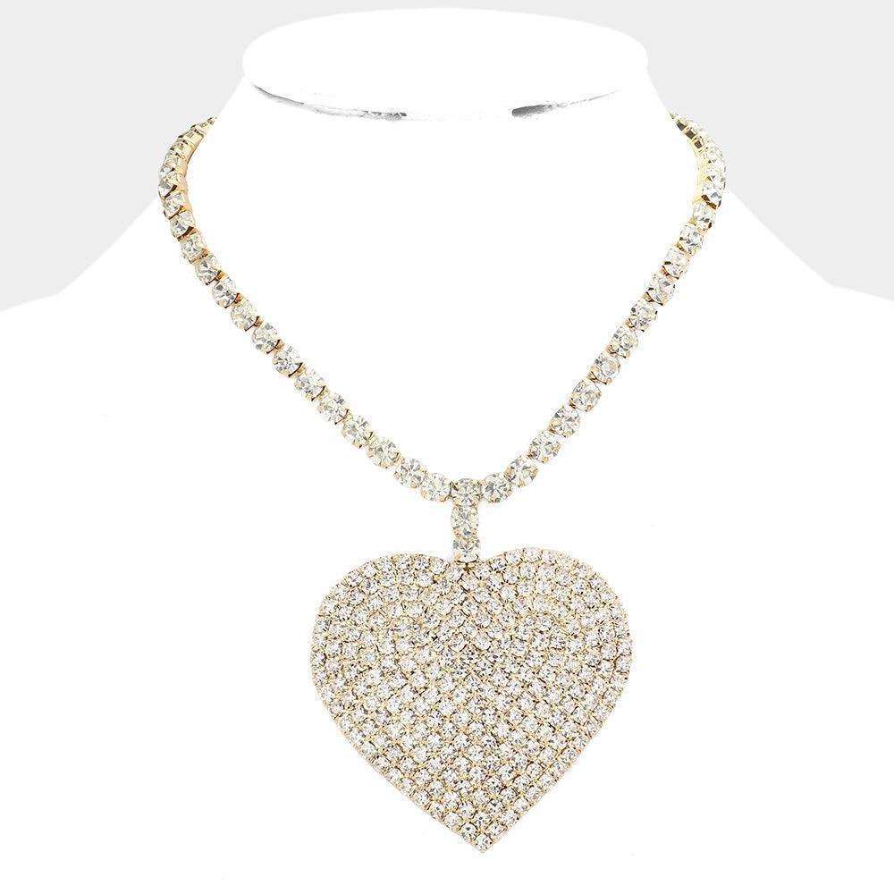 Gold Rhinestone Heart Pendant Necklace - Jewelry Store by Erik Rayo
