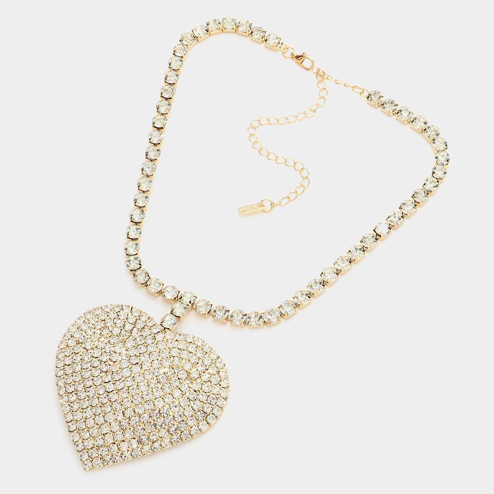 Gold Rhinestone Heart Pendant Necklace - Jewelry Store by Erik Rayo