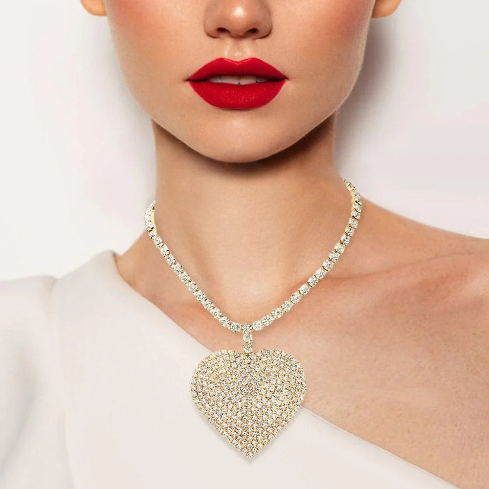 Gold Rhinestone Heart Pendant Necklace - Jewelry Store by Erik Rayo