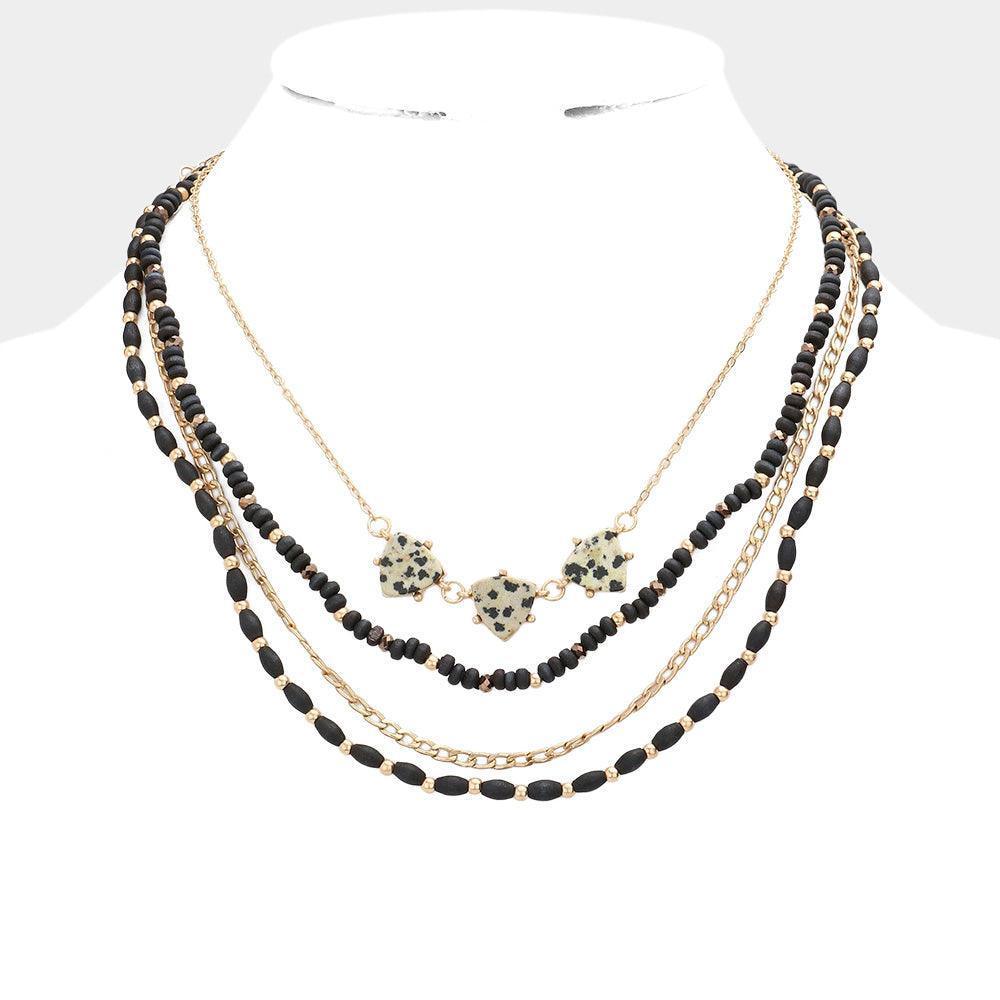 Black 3PCS - Semi Precious Accented Wood Beaded Necklaces - Jewelry Store by Erik Rayo
