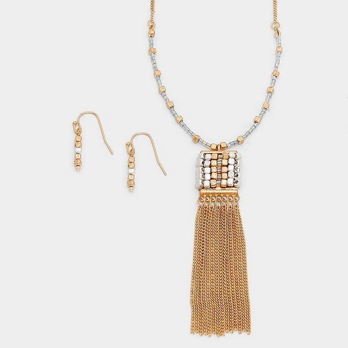 Silver Beaded metal chain fringe necklace - Jewelry Store by Erik Rayo