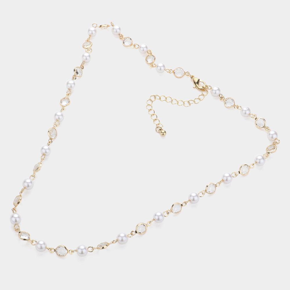Cream Pearl Clear Bezel Station Necklace - Jewelry Store by Erik Rayo