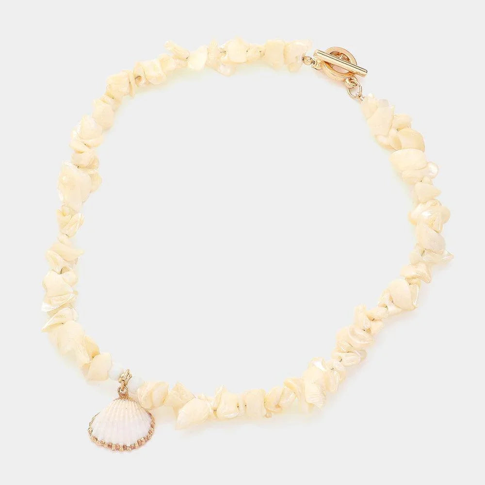 Ivory Mother Of Pearl Sea Shell Pendant Toggle Necklace - Jewelry Store by Erik Rayo