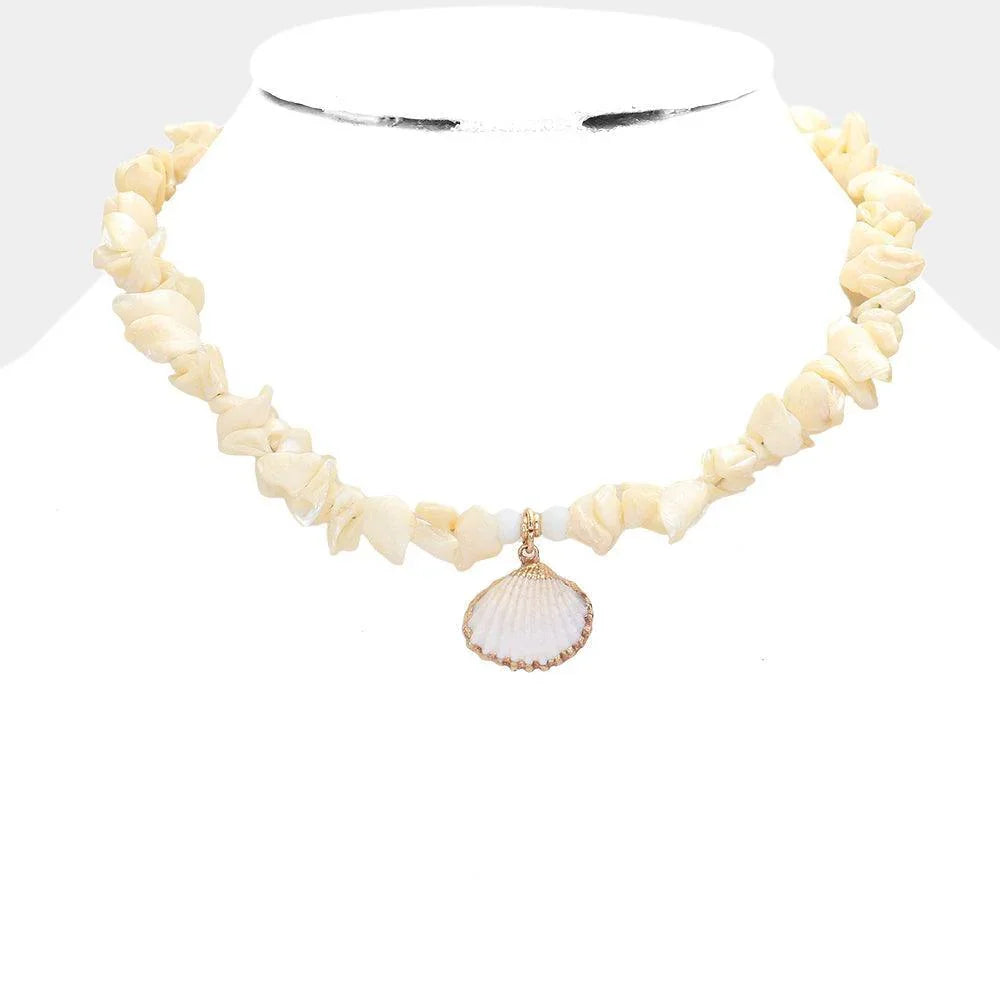 Ivory Mother Of Pearl Sea Shell Pendant Toggle Necklace - Jewelry Store by Erik Rayo