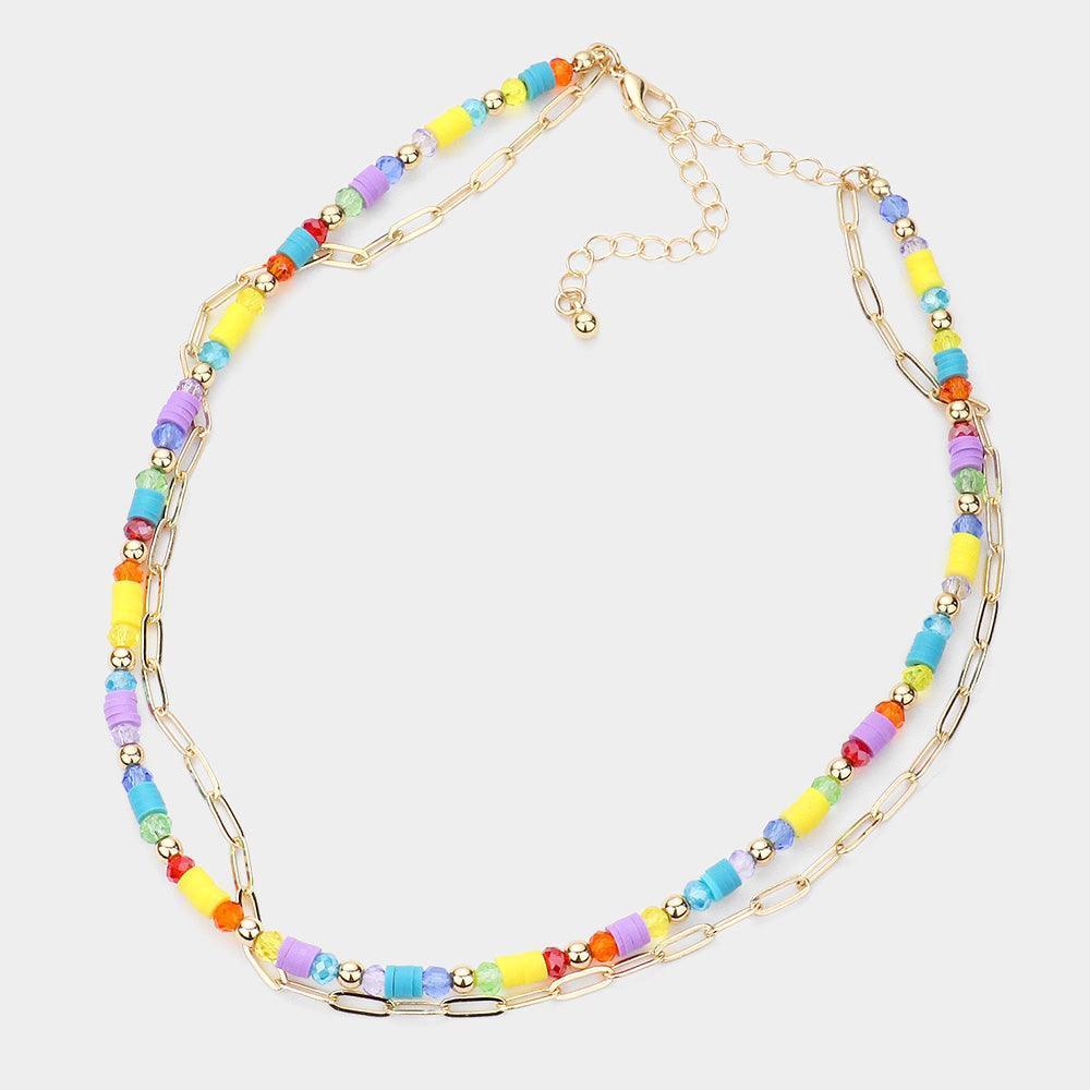 Faceted Heishi Beaded Double Layered Necklace - Jewelry Store by Erik Rayo